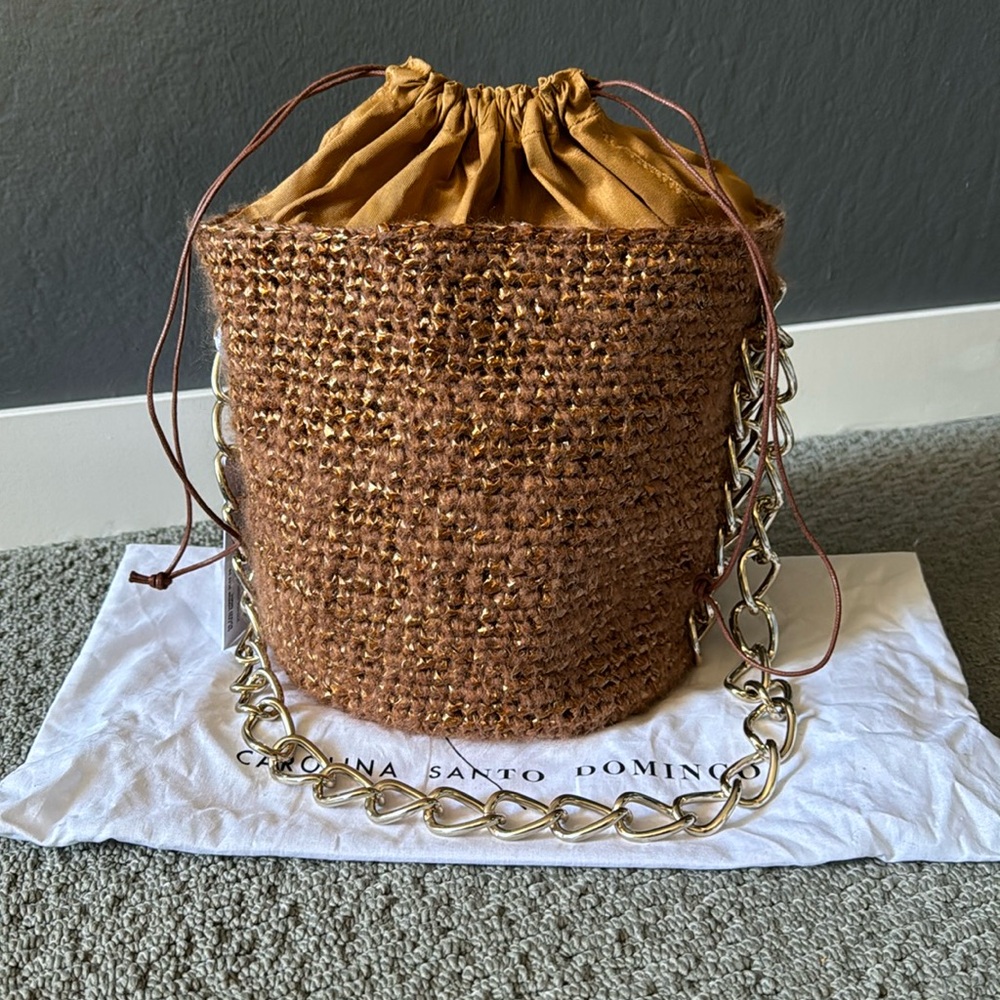 Carolina Santo Domingo Women's Woven Mohair and Raffia Shoulder Bag w/Chain NWT - Picture 2 of 13